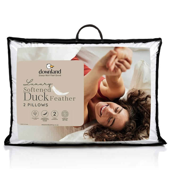 Downland  White Luxury Softened Duck Feather Pillow Pair, Sports Direct