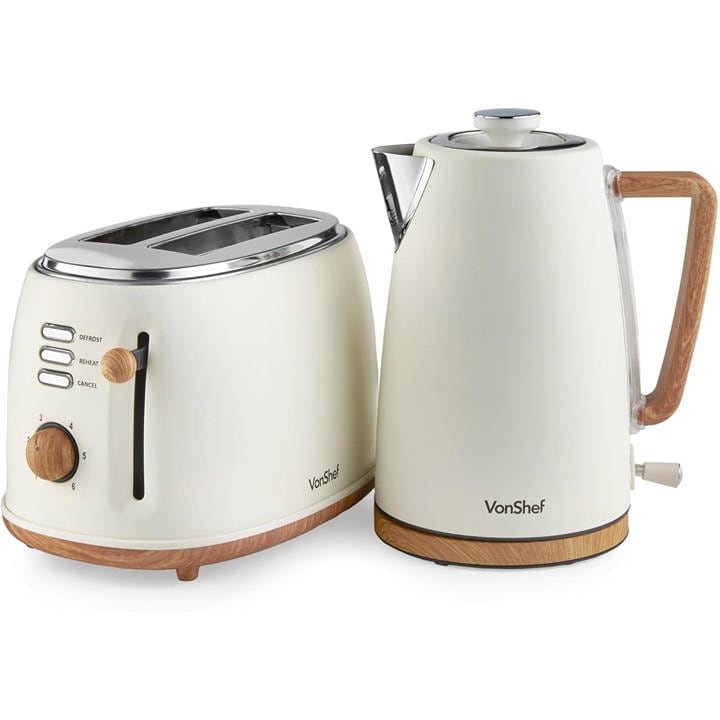 Vonshef  Cream - Fika 2 Slice Kettle & Toaster Set, Sports Direct
