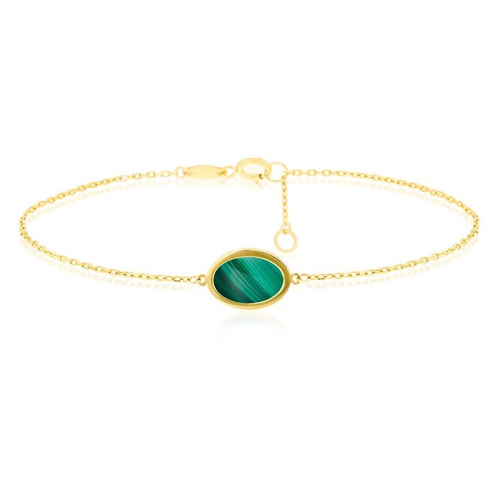 Be You Women's Gold 9Ct Oval Malachite Bracelet, Sports Direct
