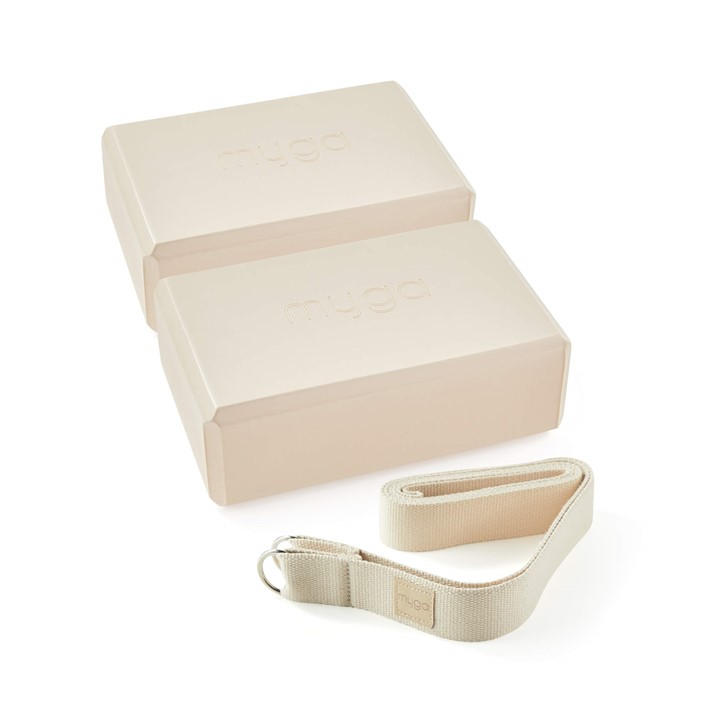 Myga Unisex Beige Pair Of Yoga Blocks & Strap