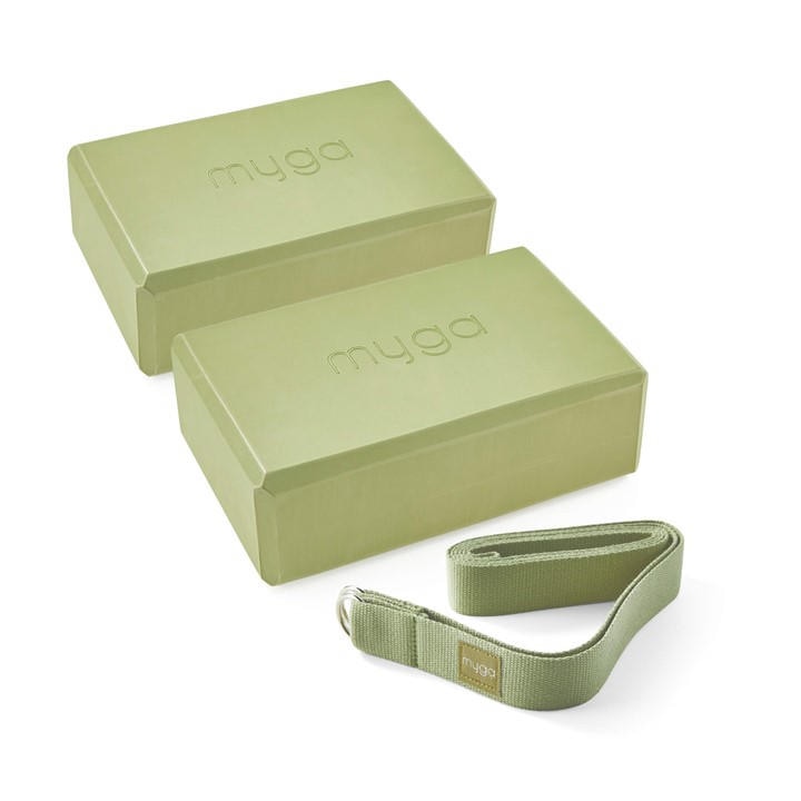 Myga Unisex Green Pair Of Yoga Blocks & Strap