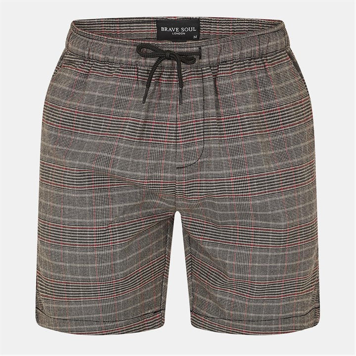 Brave Soul Men' Black Checked Shorts With Elasticated Waist in Size S, Sports Direct