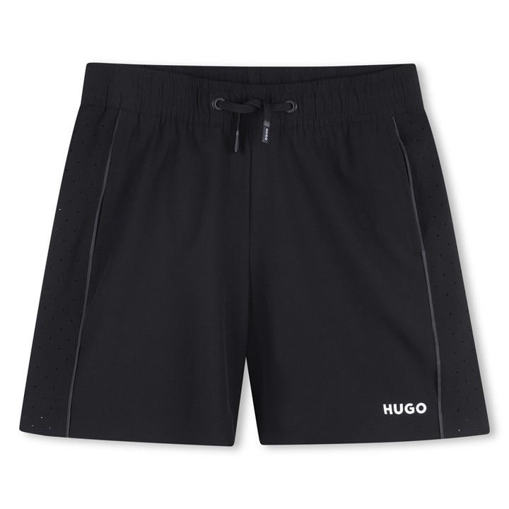 Hugo Boys Black Kids' Woven Tracksuit Shorts in Size 11 - 12 Years, Sports Direct