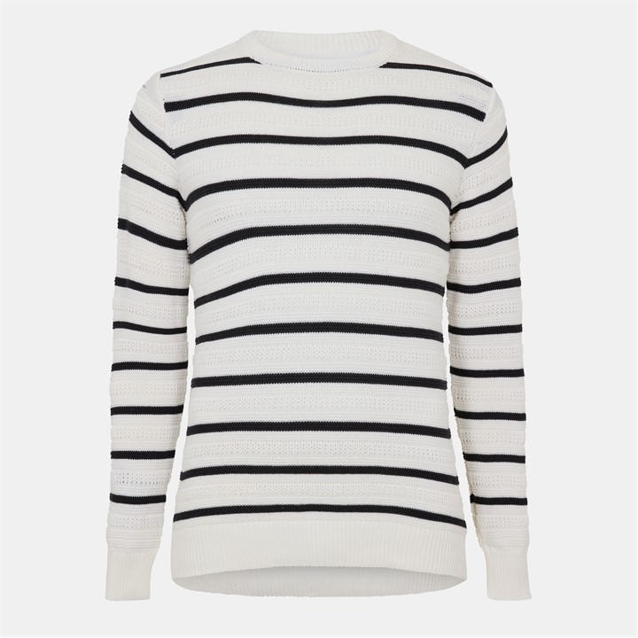 Brave Soul Men's White Crew Neck Striped Jumper in Size L, Sports Direct