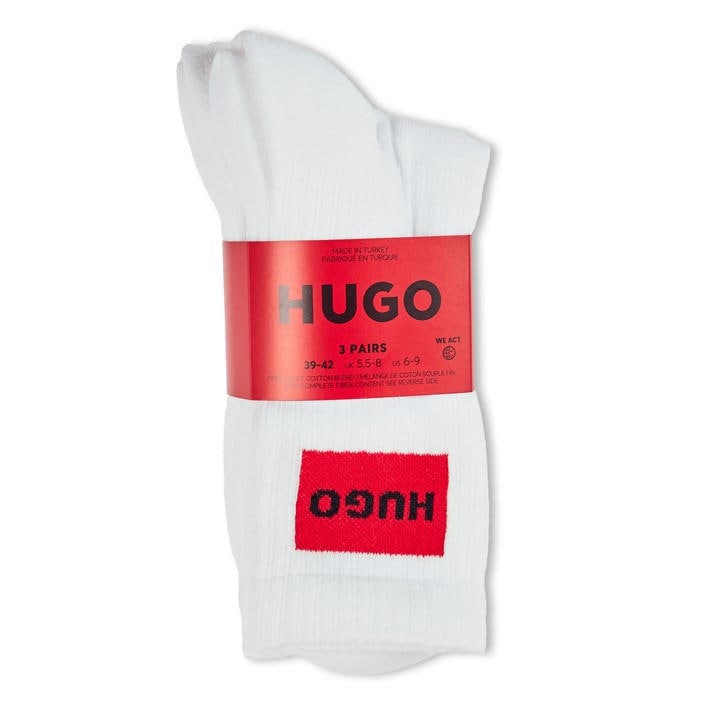 Hugo Men's White Bodywear 3 Pack Rib Patch Socks in Size 4 -8, Sports Direct