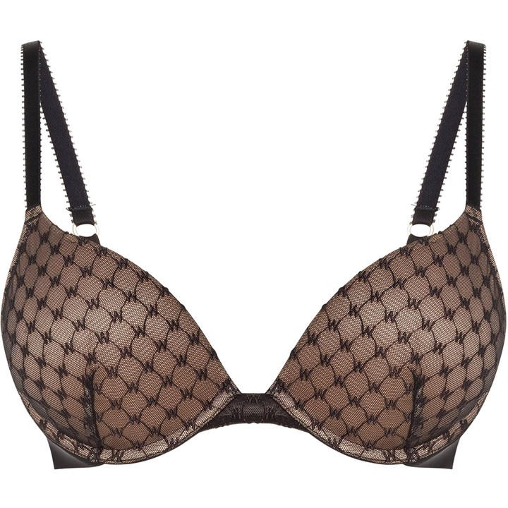 Wolford Women's Black Sheer Logo Push-Up Demi Bra in Size 34E, Sports Direct