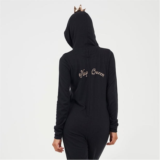 Black/Rose Gold - Brave Soul - Womens Nap Queen Slim Fit Onesie with 3D Crown