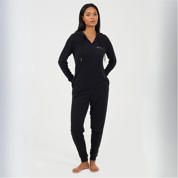 Black/Rose Gold - Brave Soul - Womens Nap Queen Slim Fit Onesie with 3D Crown