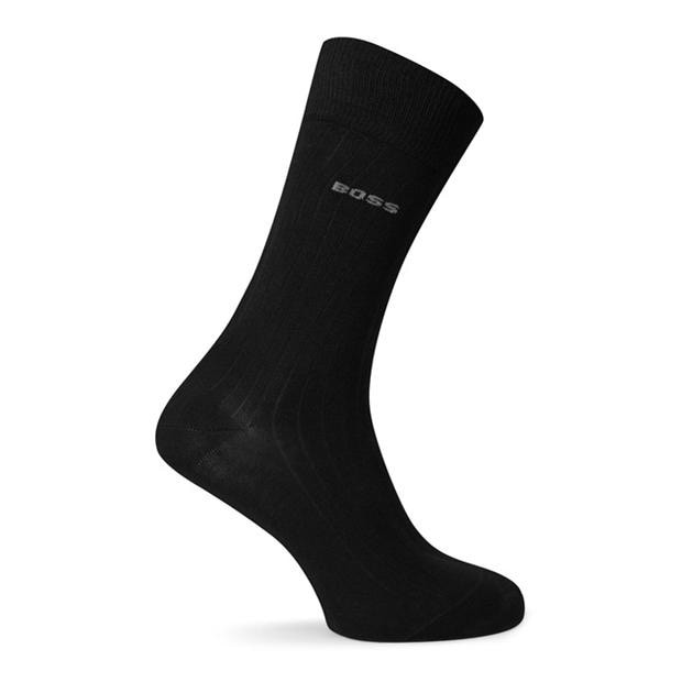Black 001 - Boss - Men's Fine Rib Crew Socks