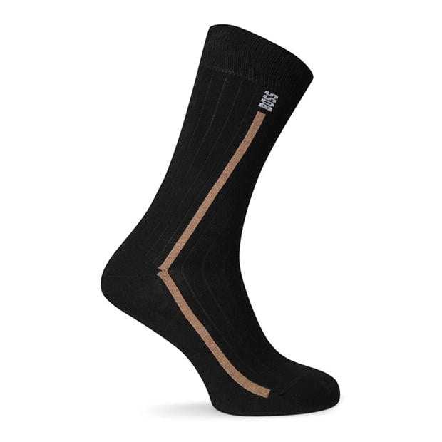 Black 001 - Boss - Men's Fine Rib Crew Socks