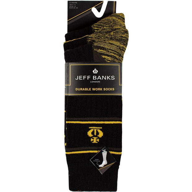 Black/Yellow - Jeff Banks - Men's 3 Pack Work Socks