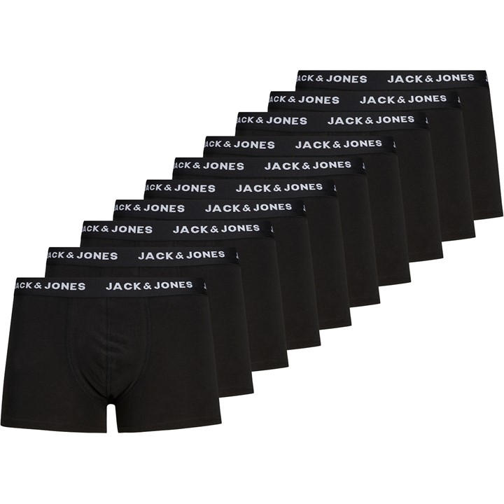 Jack And Jones Men's Black Solid 10-Pack Boxer Trunks Small