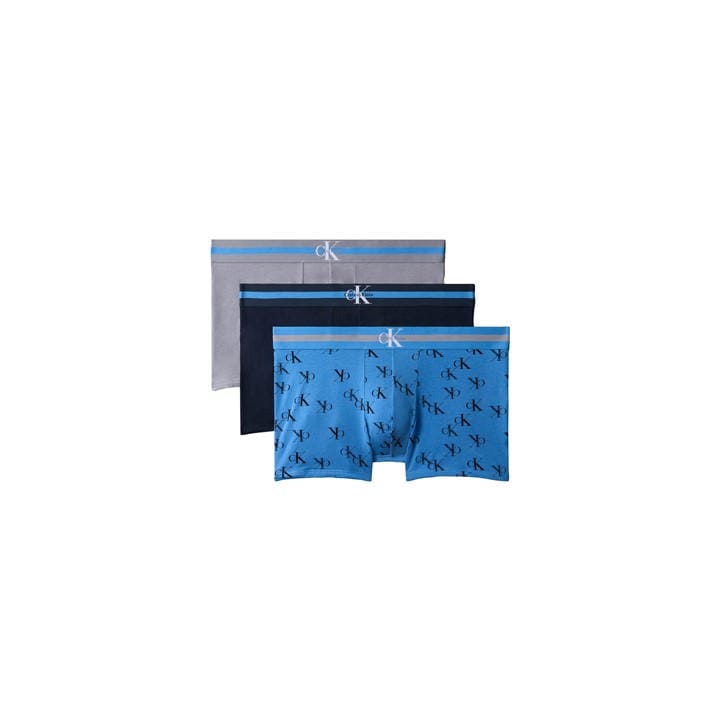 Calvin Klein Men' Blue Mono Cotton Low-Rise Trunks 3 Pack in Size S, Sports Direct