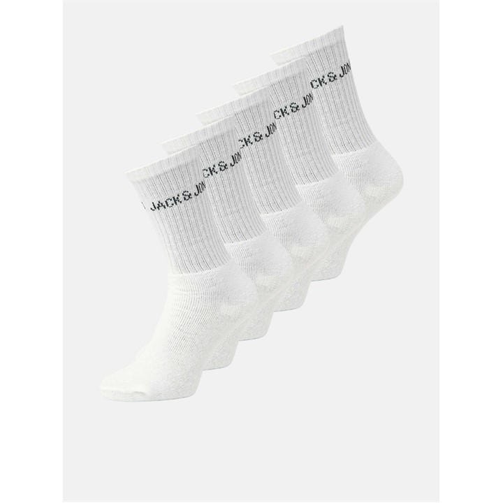 Jack And Jones Men's White Regen 5 Pack Crew Socks in Size 6 - 12 Months, Sports Direct