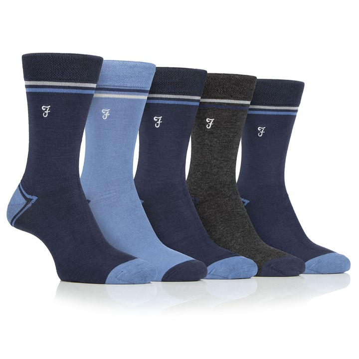 Farah Men's Blue 5 Pack Bamboo Socks in Size 7 - 11, Sports Direct