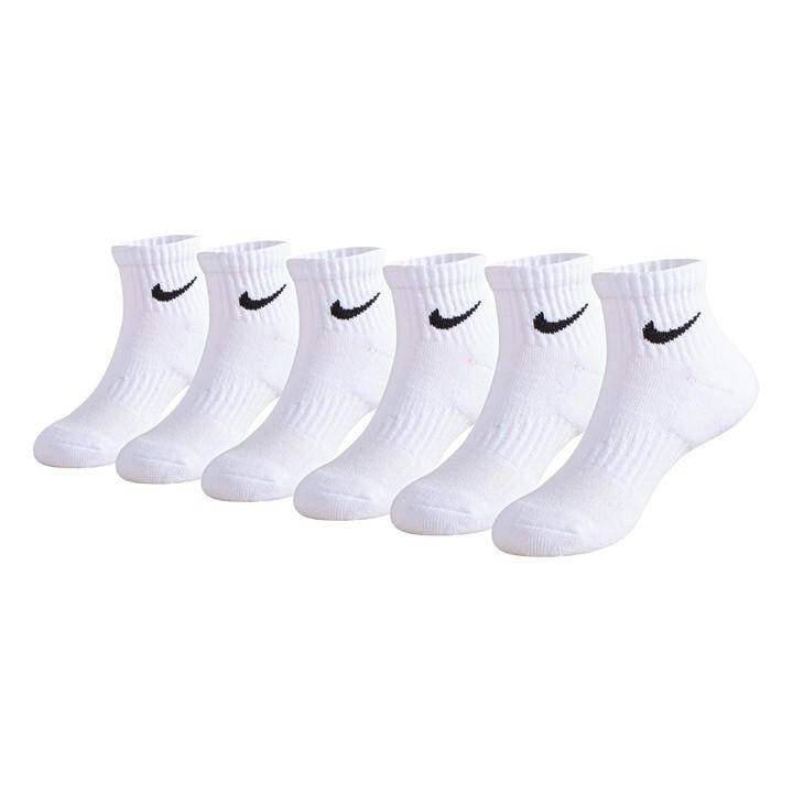 Nike  Kids White Swoosh Performance Quarter Sock 6 Pack  in Size C8 - C13, Sports Direct
