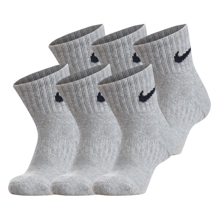 Nike  Kids Grey Swoosh Performance Quarter Sock 6 Pack  in Size C8 - C13, Sports Direct
