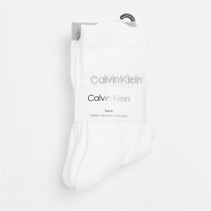 Calvin Klein Women's White Ck Logo Crew Socks 3-Pack in Size 4 -8, Sports Direct