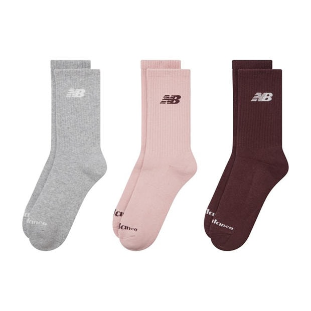 Pink/White/Grey - New Balance - Everyday Crew Socks 3-Pack Adults
