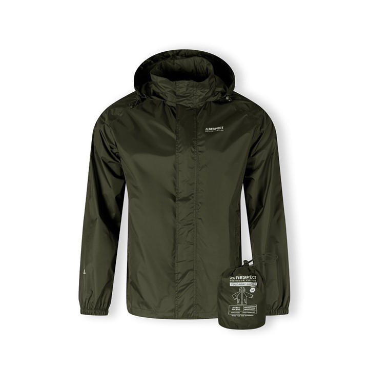 Minoti Men's Green Packaway Waterproof Jacket With Hood Khaki in Size 2XL, Sports Direct