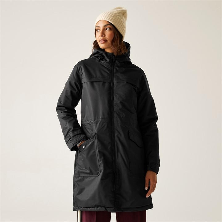 Regatta Women's Black Romine Ii Waterproof Hooded Long Sleeve Insulated Puffer Jacket in Size 14, Sports Direct