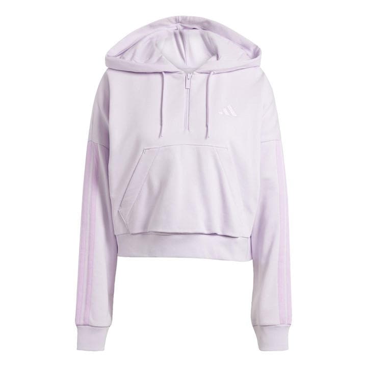Adidas Women's Purple Essentials 3-Stripes Quarter-Zip Hoodie in Size XS, Sports Direct