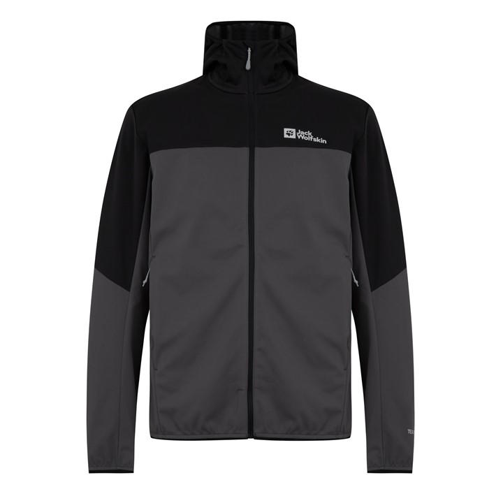 Jack Wolfskin Men's Grey Feldberg Water Resistant Windproof Hooded Long Sleeve Softshell Jacket in Size XL, Sports Direct
