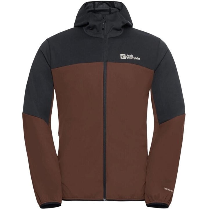Jack Wolfskin Men's Brown Feldberg Water Resistant Windproof Hooded Long Sleeve Softshell Jacket in Size XL, Sports Direct