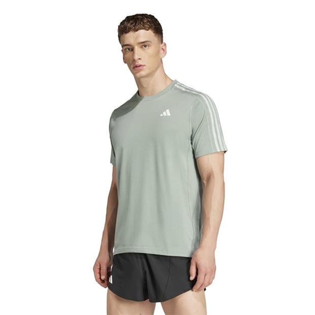 Silver Green - adidas - Men's Own the Run 3 Stripes Short Sleeve T-Shirt