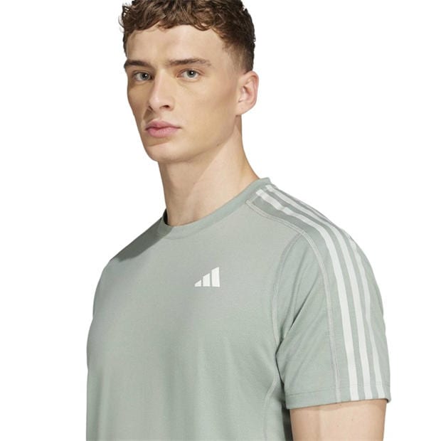 Silver Green - adidas - Men's Own the Run 3 Stripes Short Sleeve T-Shirt