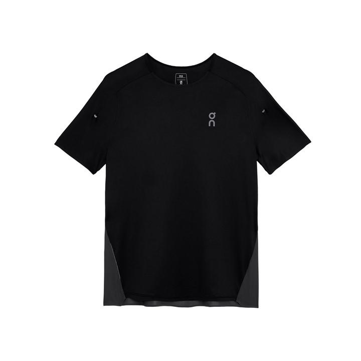 On Men's Black Short Sleeve Performance Running Top in Size L, Sports Direct