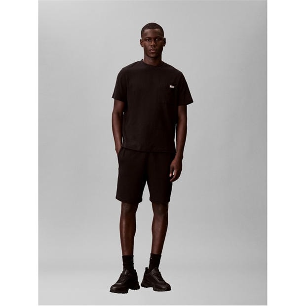 Black - Calvin Klein Jeans - Men's Woven Badge Fleece Jogger Shorts