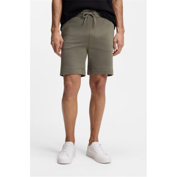 Grey 076 - Boss - Mens BOSS ORANGE Mid-Length Elasticated Drawstring Fleece Shorts