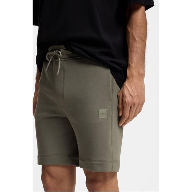 Grey 076 - Boss - Mens BOSS ORANGE Mid-Length Elasticated Drawstring Fleece Shorts