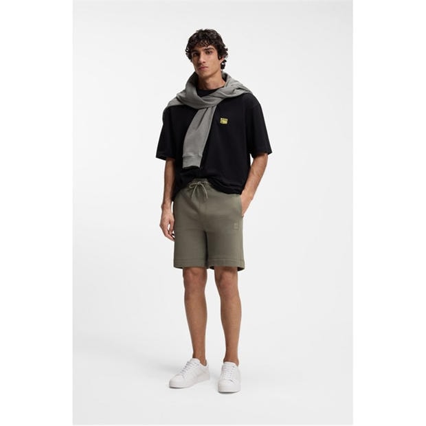 Grey 076 - Boss - Mens BOSS ORANGE Mid-Length Elasticated Drawstring Fleece Shorts