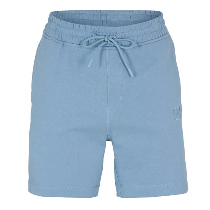 Boss Men's Blue Orange Mid-Length Elasticated Drawstring Fleece Shorts in Size L, Sports Direct