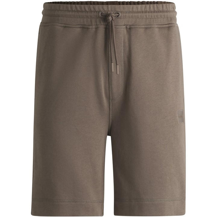 Boss Men's Beige Orange Mid-Length Elasticated Drawstring Fleece Shorts in Size L, Sports Direct