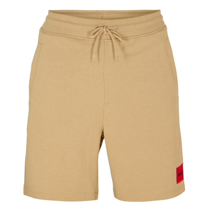 Hugo Men's Beige Jogger Fleece Shorts With Logo Detail - Soft Cotton-Blend Jersey in Size 2XL, Sports Direct