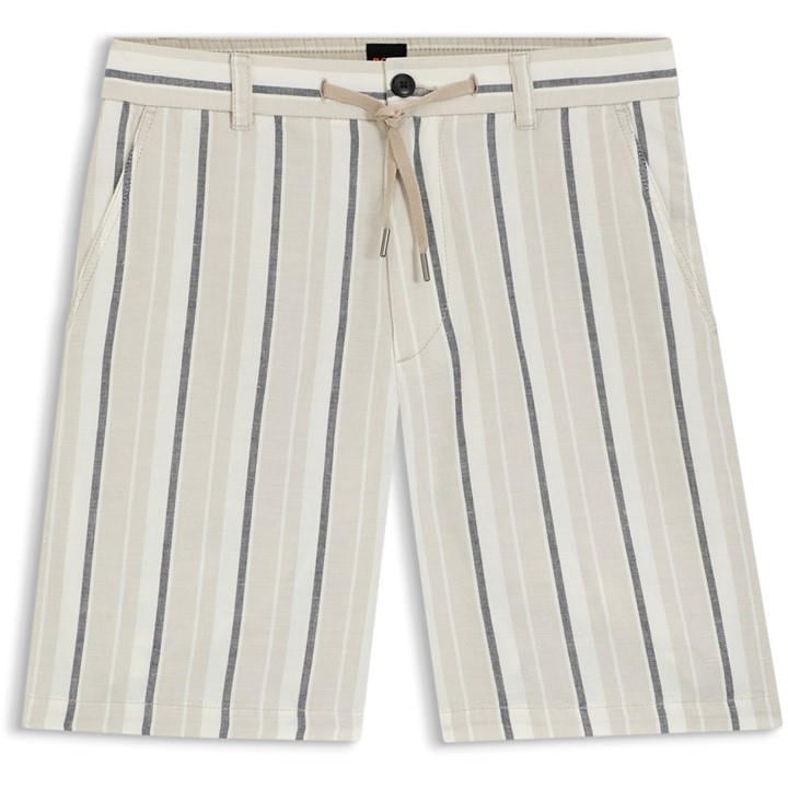 Boss Men' Grey Orange Striped Short In A Linen-Cotton Blend (Ricoplus) in Size S, Sports Direct
