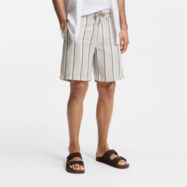 Light Grey 070 - Boss - BOSS ORANGE Striped Short in a linen-cotton blend (Ricoplus)