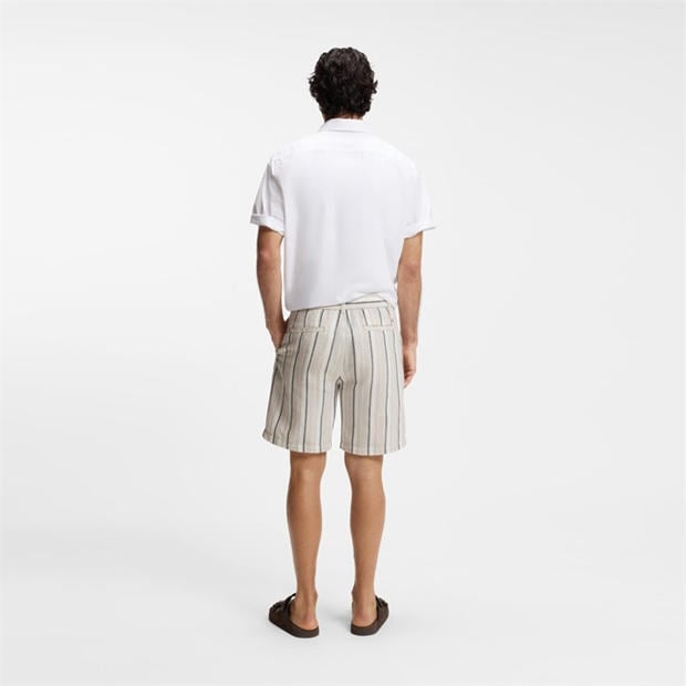 Light Grey 070 - Boss - BOSS ORANGE Striped Short in a linen-cotton blend (Ricoplus)