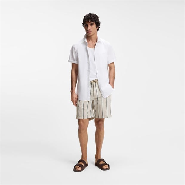 Light Grey 070 - Boss - BOSS ORANGE Striped Short in a linen-cotton blend (Ricoplus)