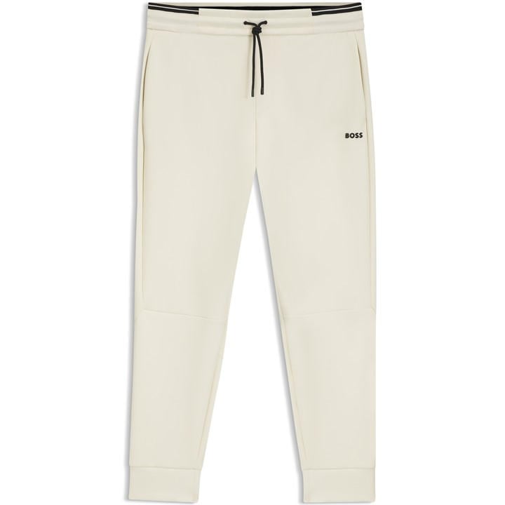 Boss Men's White Green Soft Cotton-Blend Jogging Bottoms in Size M, Sports Direct