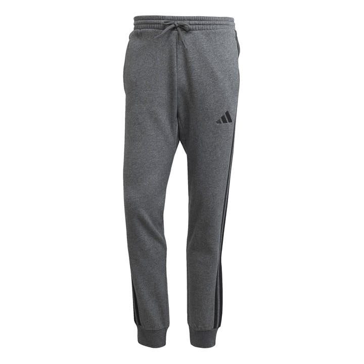 Adidas Men's Grey Essentials Fleece Tapered Cuff 3-Stripes Joggers in Size 3XL, Sports Direct