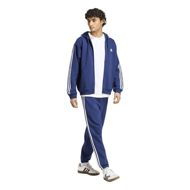 Navy/White - adidas - Essentials Fleece Tapered Cuff 3-Stripes Joggers