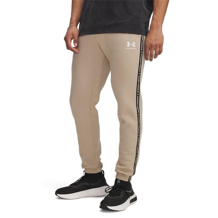Under Armour Men's Beige Icon Taping Closed Hem Fleece Joggers in Size M, Sports Direct