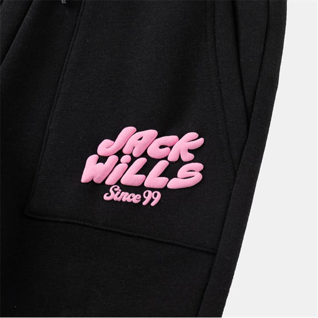 Black/Pink - Jack Wills - Kids JW Loose Fit Closed Hem Fleece Joggers