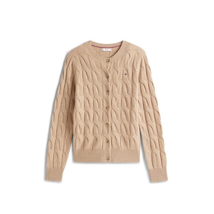 Tommy Hilfiger Women's Beige Cable Cardigan in Size 10, Sports Direct