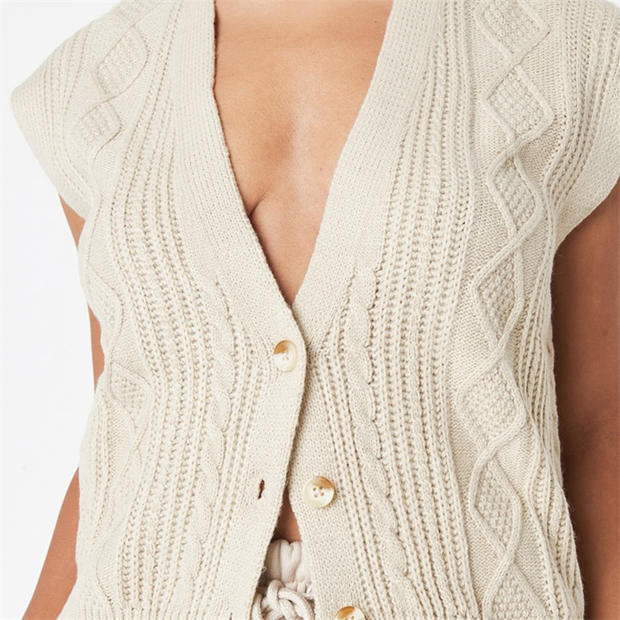 Button Front Cable Knit Sweater Vest 