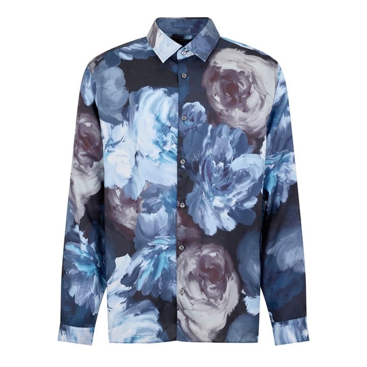 Ted Baker Men's Blue Biton Long-Sleeve Patterned Shirt in Size 6XL, Sports Direct